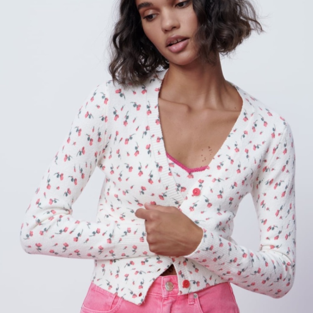 Floral jacquard knit cardigan